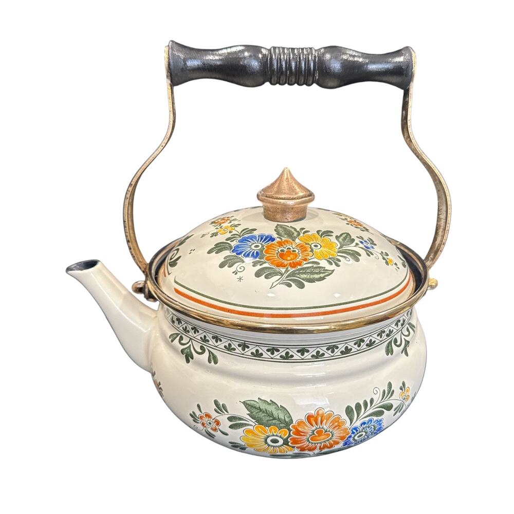 Vintage Asta West Germany Enameled Floral Teapot